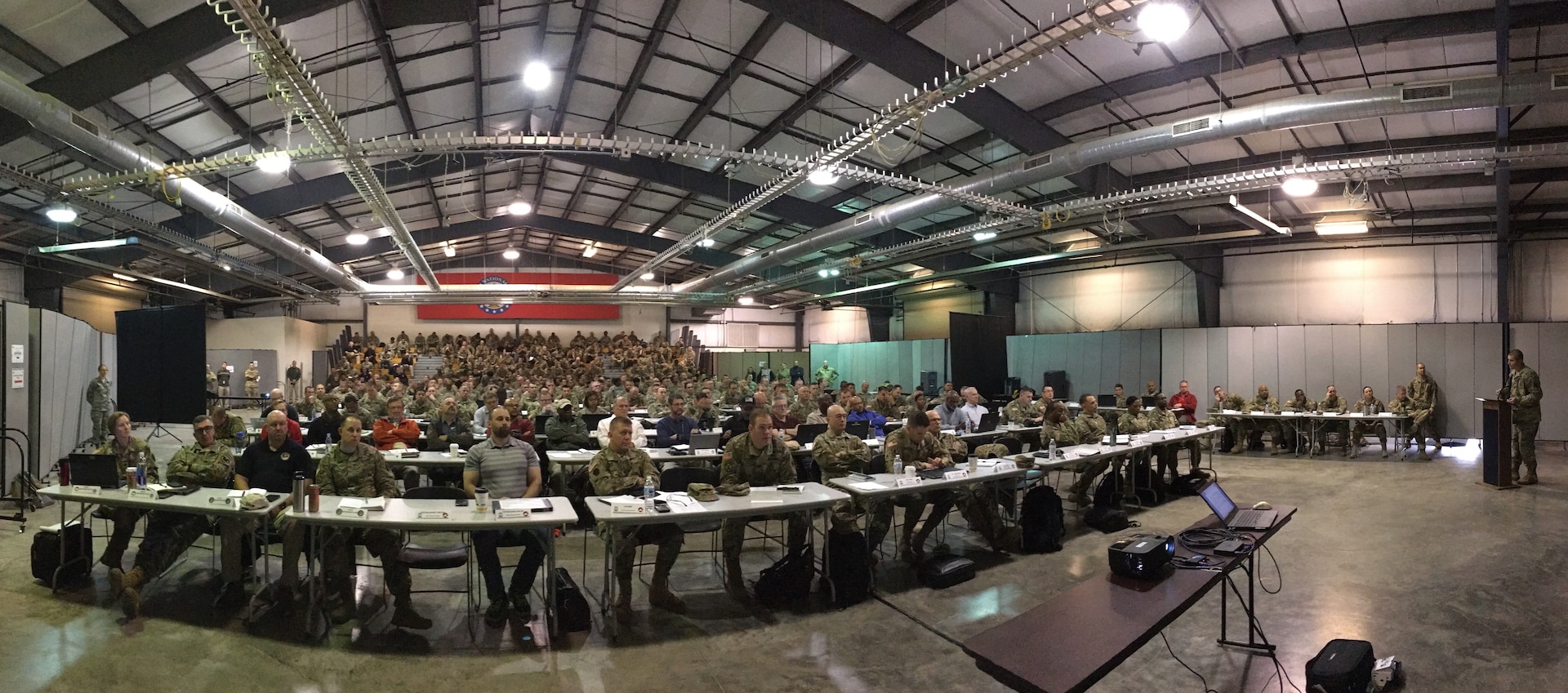 A nine-member team of Joint Task Force Civil Support (JTF-CS) subject-matter experts from Joint Base Langley-Eustis, Va., participated in an Exercise Guardian Response 2019 (GR-19) training conference at Camp Atterbury Ind., Nov. 30 to Dec. 2, 2018. The event featured more than 350 active and reserve members from the Army, Navy, and Air Force and DoD civilians, representing almost 100 different units of the DoD Chemical, Biological, Radiological and Nuclear (CBRN) Enterprise (CRE). Attendees included units of the Defense CBRN Response Force (DCRF) as well as the Army Reserve CRE Alpha and National Guard CRE Bravo (C2CRE-A/C2CRE-B). The involved units are preparing for GR-19, a brigade-level and below field training exercise, scheduled to take place at Camp Atterbury and Muscatatuck Urban Training Center (MUTC) Ind., April 22 to May 22. (Photo by U.S. Army Reserve Staff Sgt. Christopher Price)