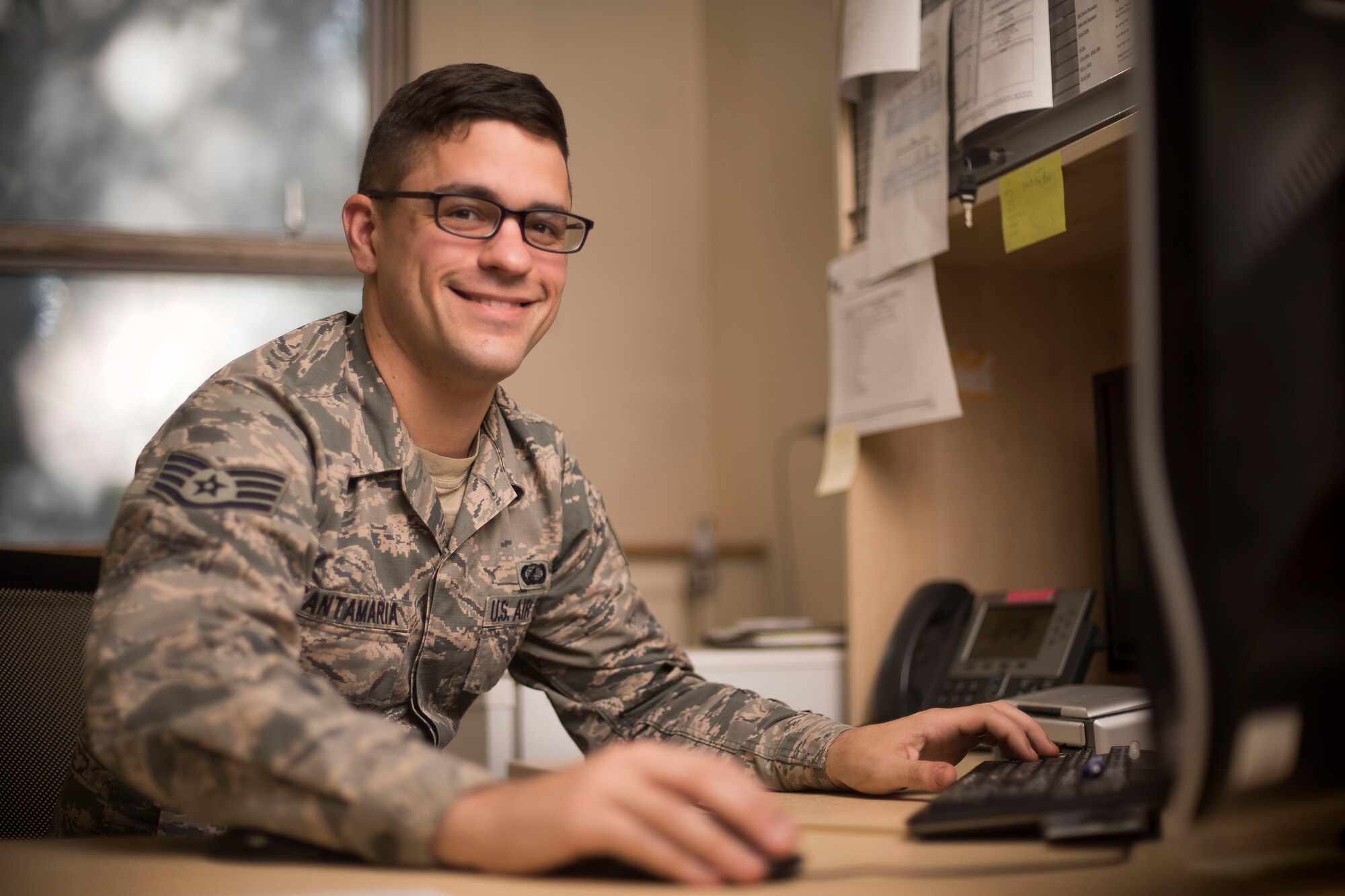 U.S. Air Force Staff Sgt. Robert Santamaria, 100th Comptroller Squadron NCO-in-charge of financial analysis, poses for a photograph, Sept. 26, 2018, at RAF Mildenhall, England. Santamaria and the budget analysis section ensure units across base get the money they need during the fiscal end of year closeout. (U.S. Air Force photo by Staff Sgt. Christine Groening)