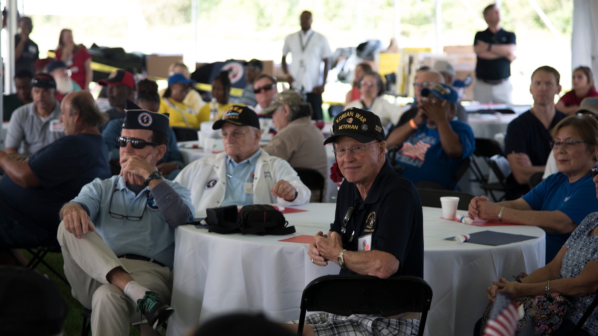 Military veterans attend the 10th annual Delaware Veterans Stand Down Sept. 21, 2018, at Schutte Park in Dover, Delaware. More than 1,000 Delaware military veterans attended this year’s event. (U.S. Air Force photo by Staff Sgt. Zachary Cacicia)