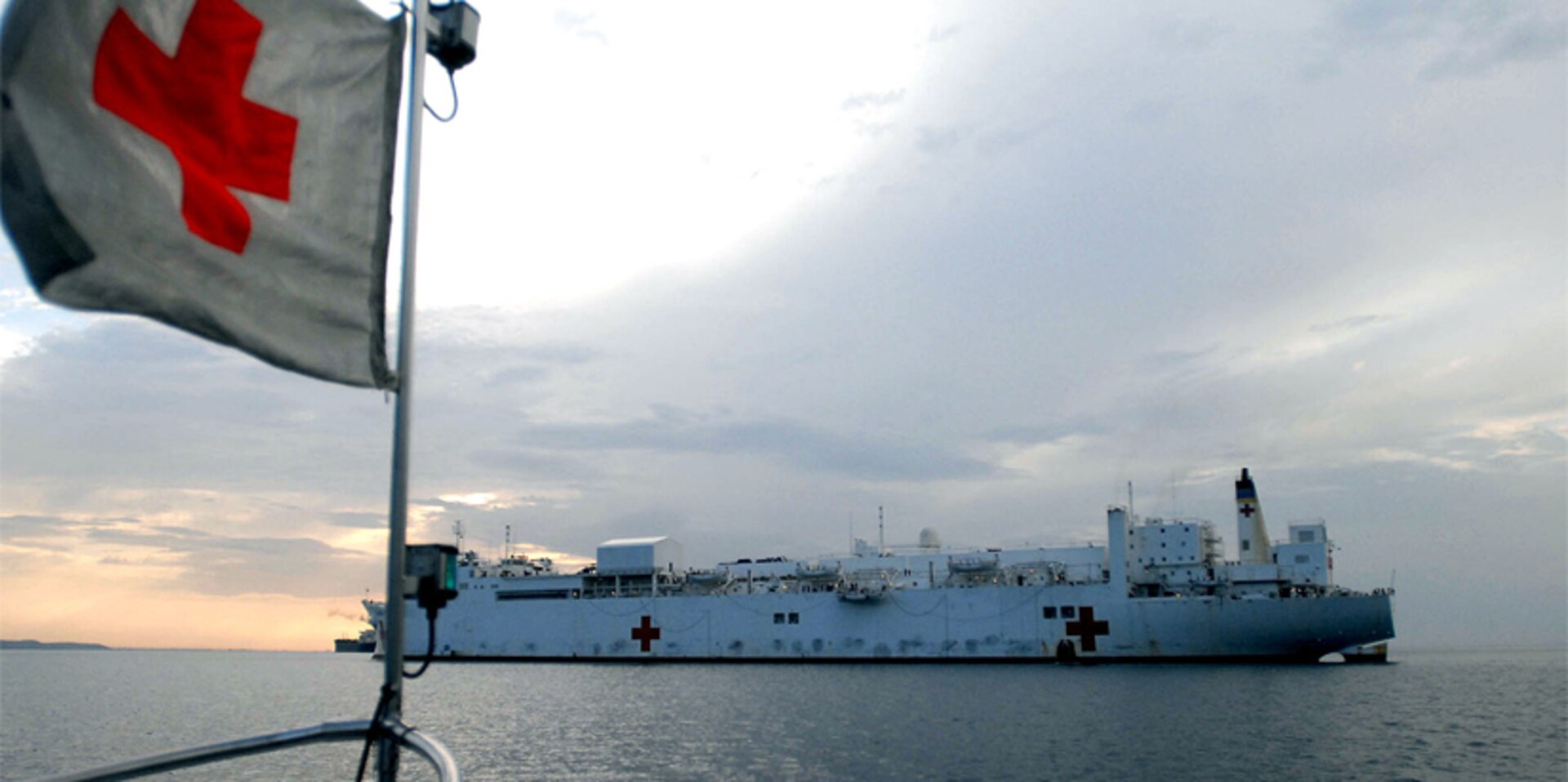 The hospital ship USNS Comfort at anchorage off the coast of Haiti in 2007.