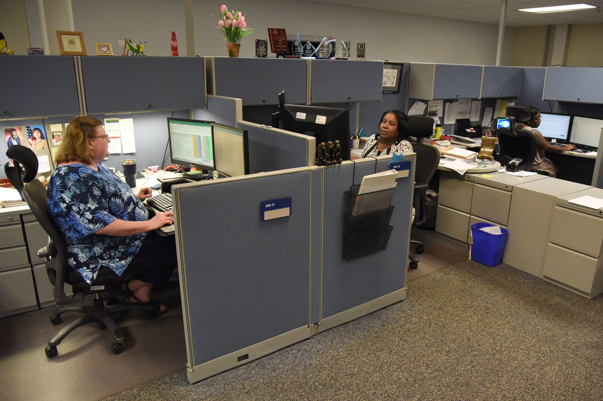 Members of the 81st Comptroller Squadron work on the fiscal year 2018 end-of-year close-out at the Sablich Center at Keesler Air Force Base, Mississippi, Sept. 27, 2018. The purpose of the close-out was to execute 100% of Keesler's funding to maximize buying power. (U.S. Air Force photo by Kemberly Groue)