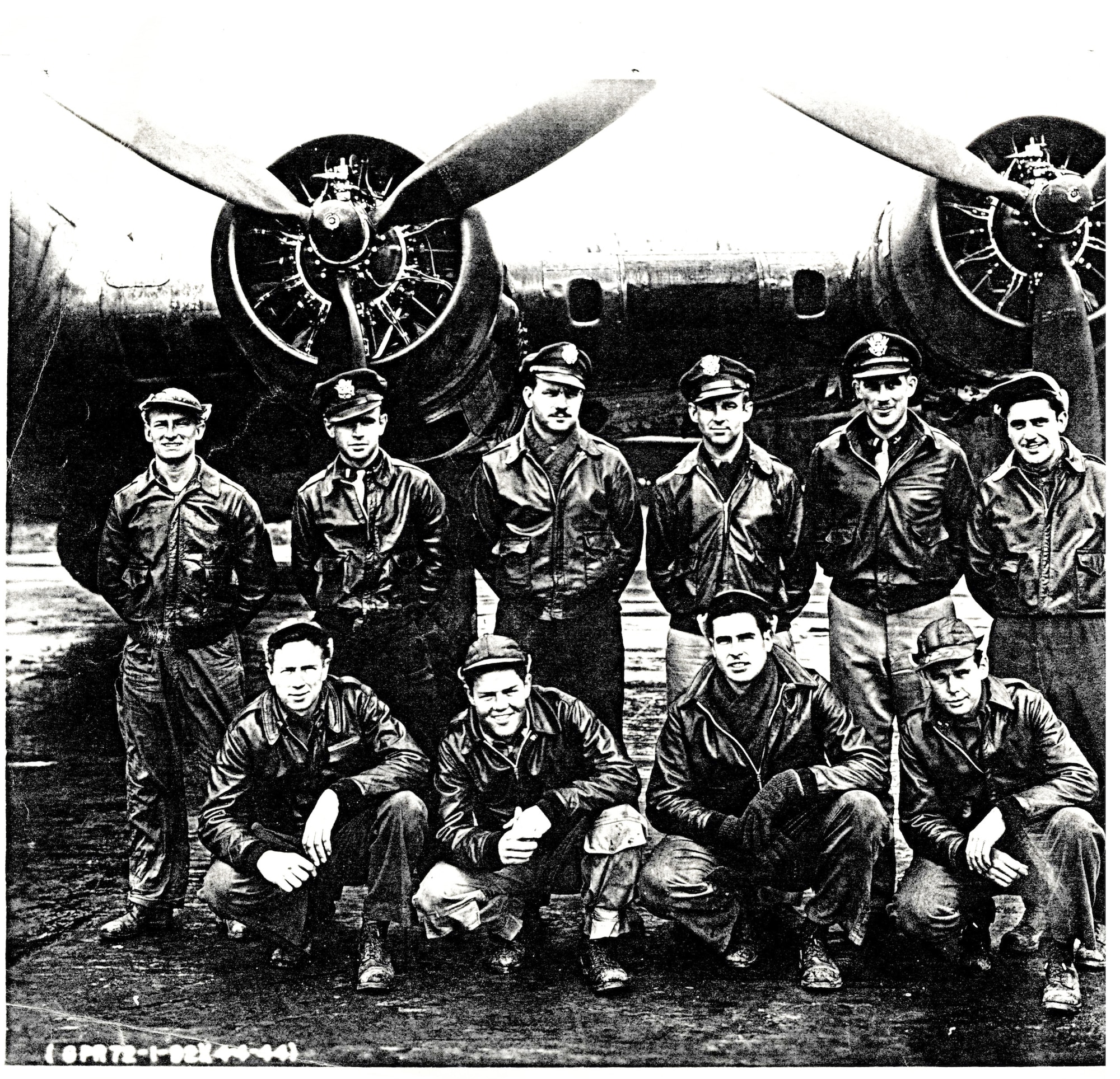 U.S. Army Air Corps Tech. Sgt. Earl W. Haun, bottom left, poses in a group photo with his crew during his service in World War II.