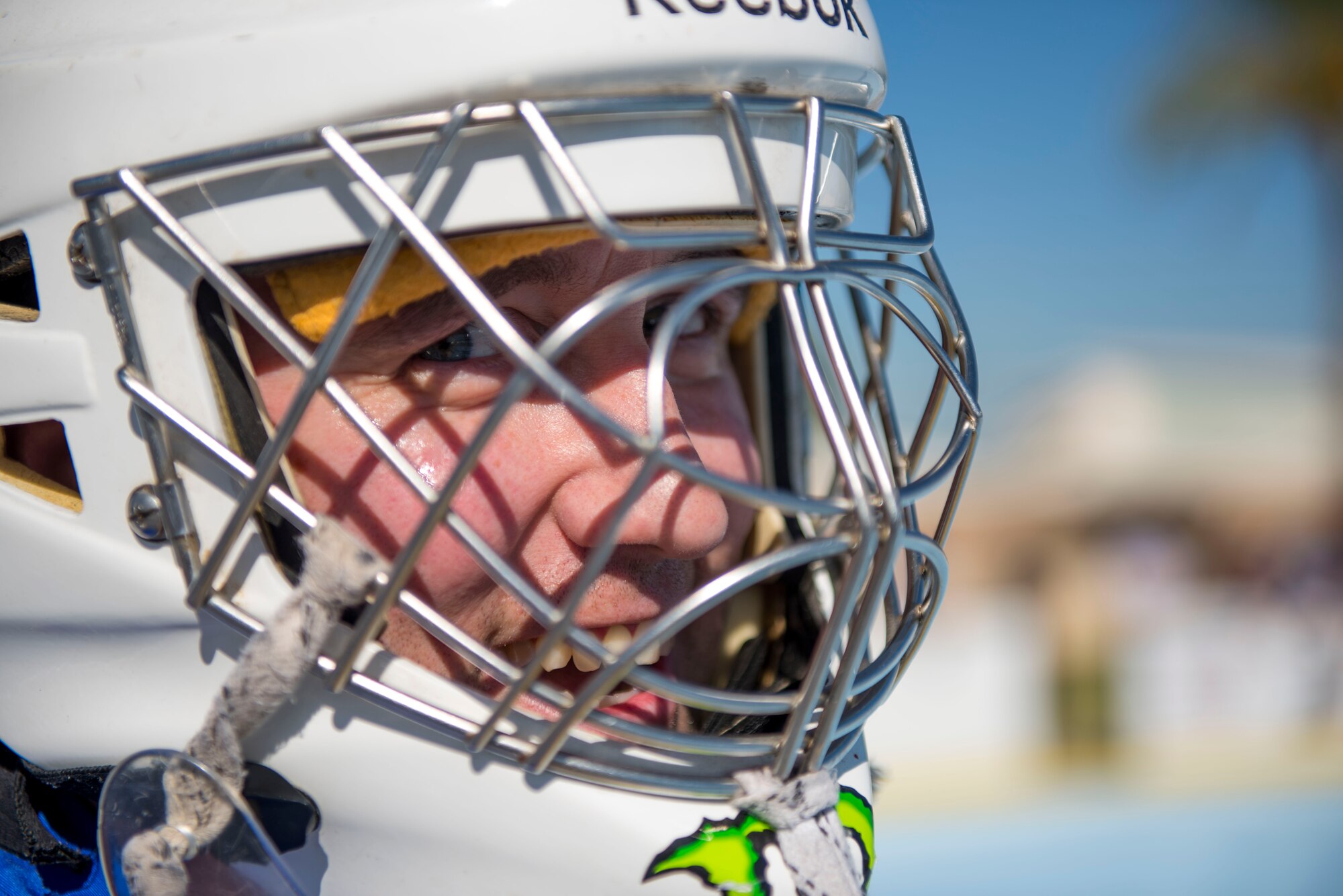 A member from the 56th Fighter Wing participates in boot hockey during the third annual Thunderbolt Cup at Luke Air Force Base, Ariz., Sept. 27, 2018.