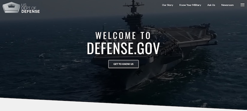 Screenshot with the words "Welcome to Defense.gov".