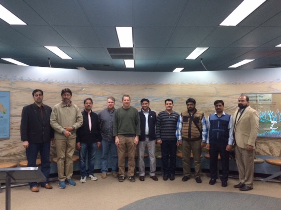 Dr. Stanford Gibson, Research Hydraulic Engineer, USACE Hydrologic Engineering Center, leads a tour of Nimbus Fish Hatchery, with a focus on sedimentation impacts of Folsom Dam on the American River in Sacramento County, California.