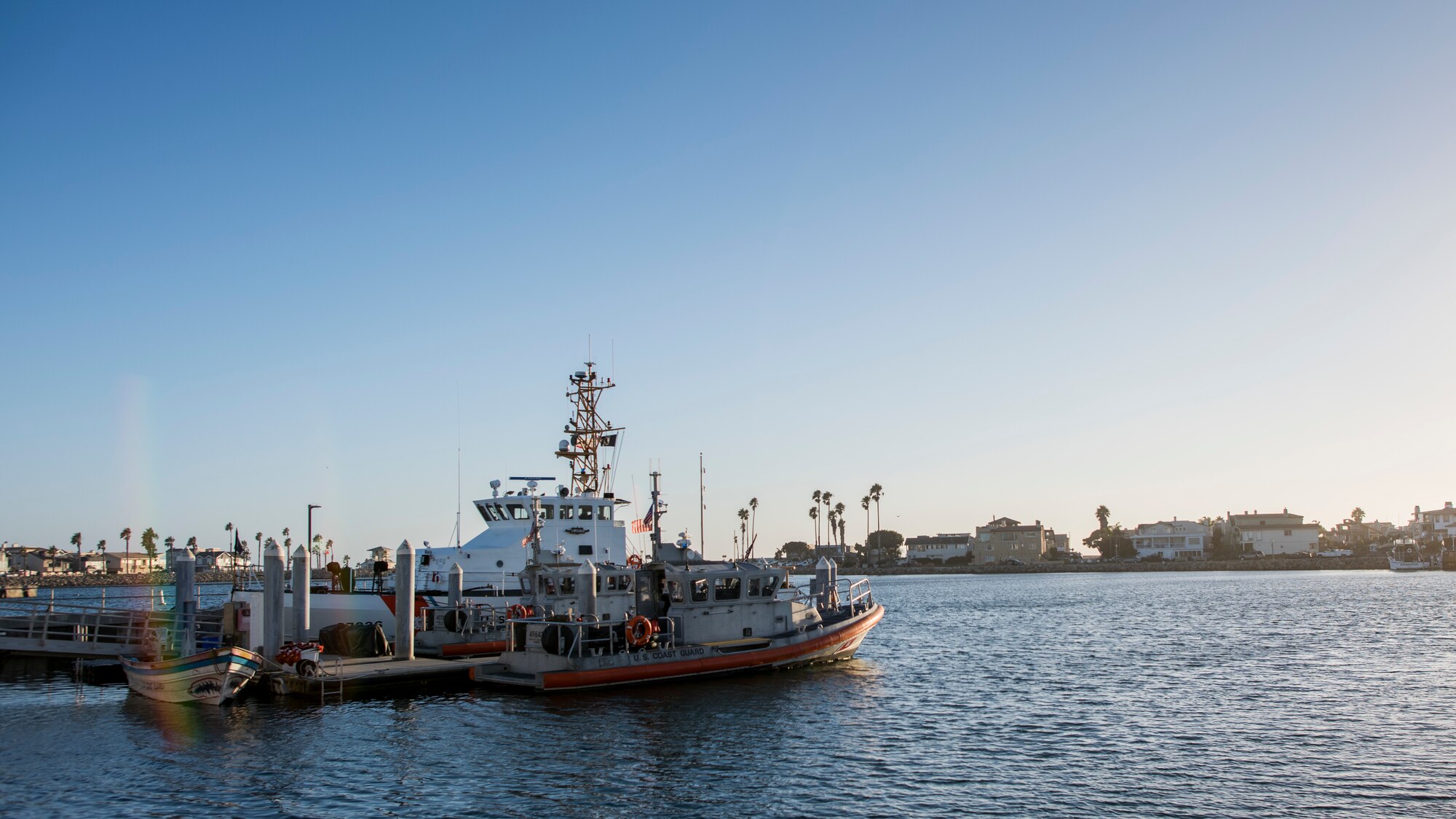 Cannon Air Force Base Airmen prepare to take off from the Channel Islands Harbor with U.S. Coast Guardsmen for a full mission profile exercise at Oxnard, Calif., Sept. 18, 2018. Airmen boarded a U.S. Coast Guard boat and tested search and rescue operations with cooperating aircraft. An FMP provides participants the opportunity to refine their tactics, techniques and procedures in operating in a maritime environment. (U.S. Air Force photo by Staff Sgt. Michael Washburn)