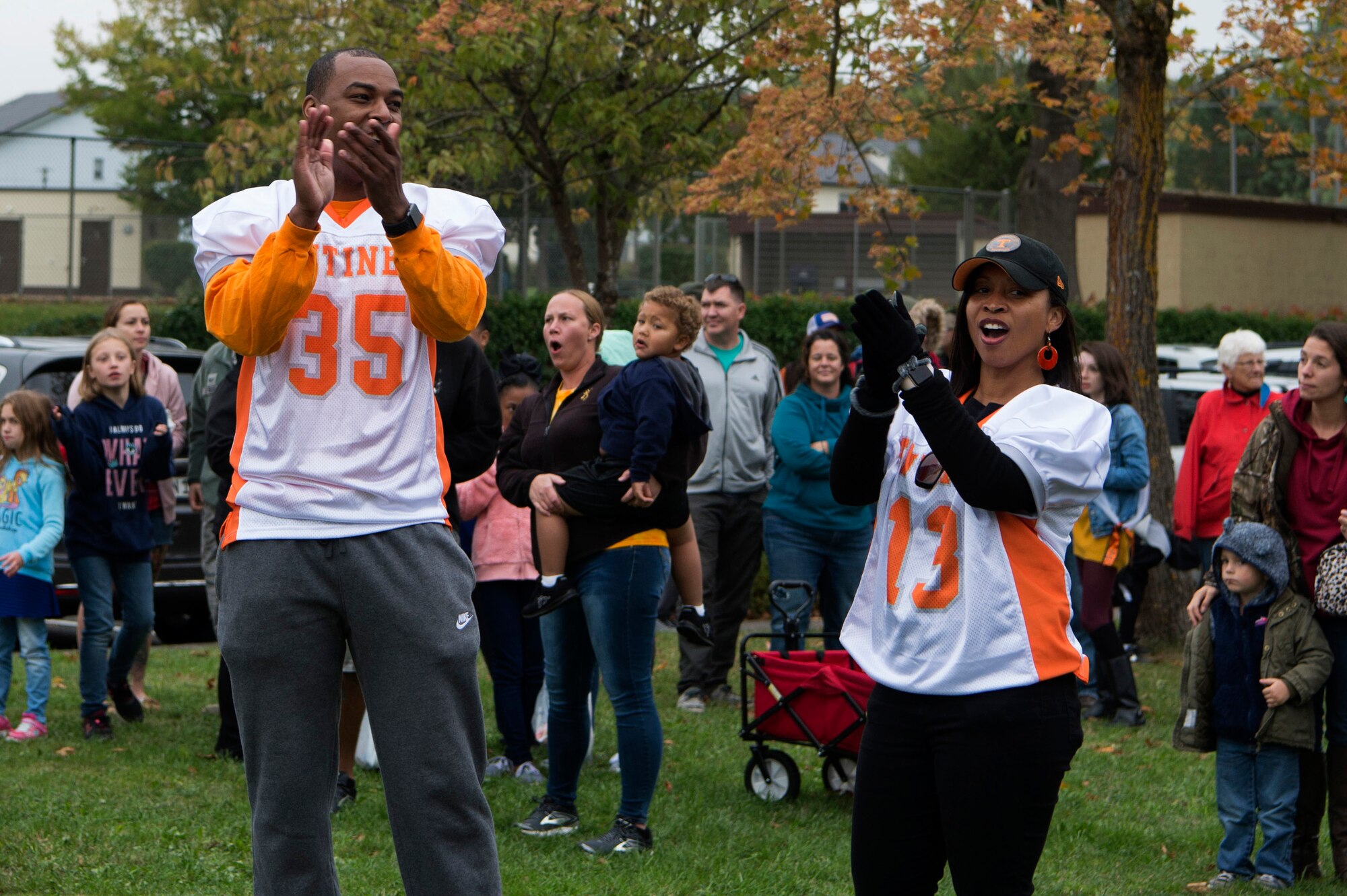 The pep rally provided stations that gave away free coffee, free food, and set up play areas for children.