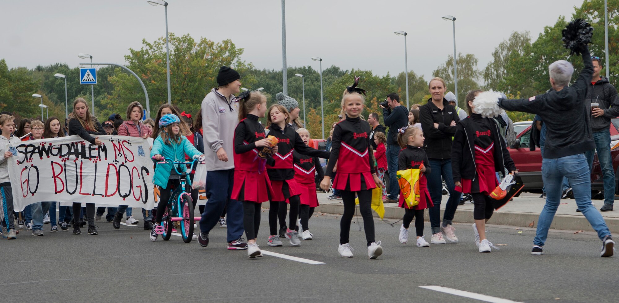 The Spangdahlem middle school cheerleaders were one of many groups attending the pep rally.