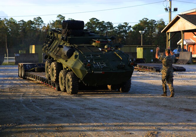 Marines prepare vehicles to embark for Exercise Trident Juncture 18.