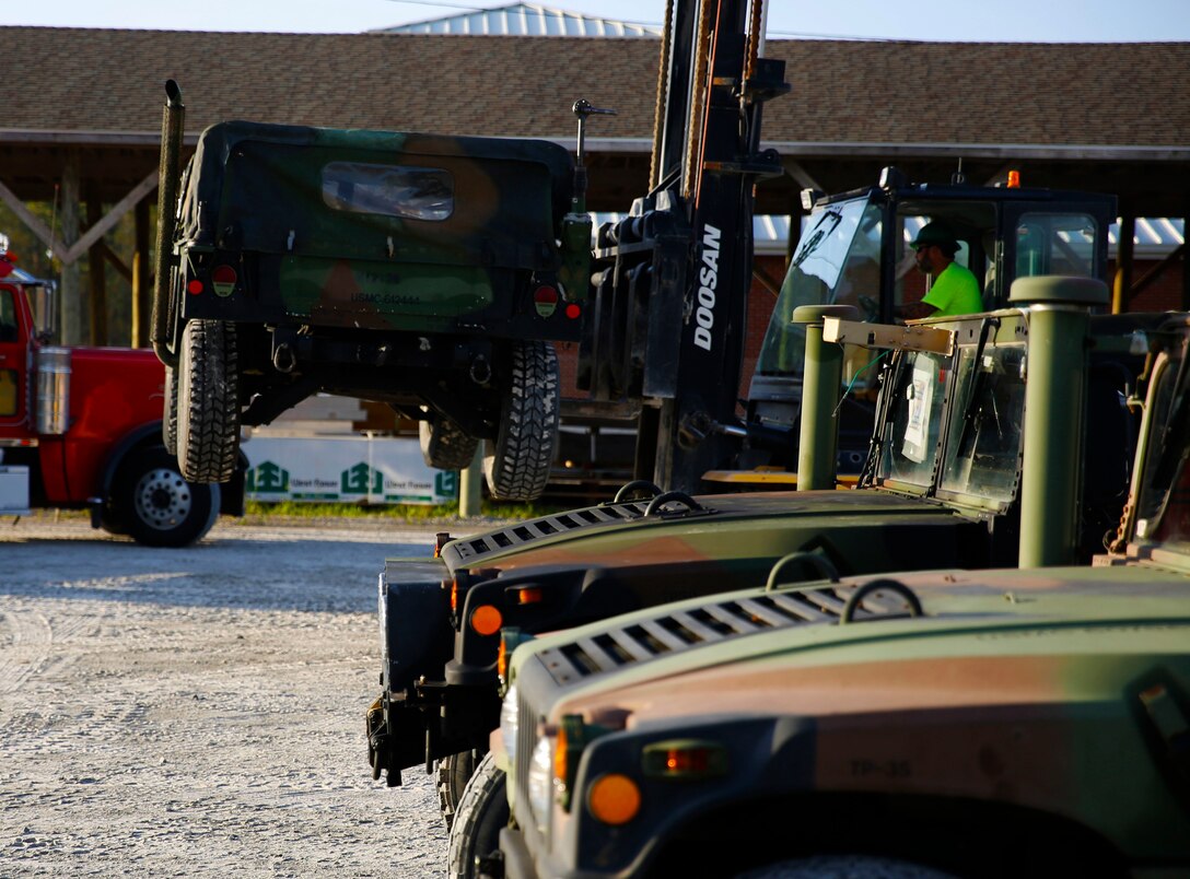 Marines prepare vehicles to embark for Exercise Trident Juncture 18.