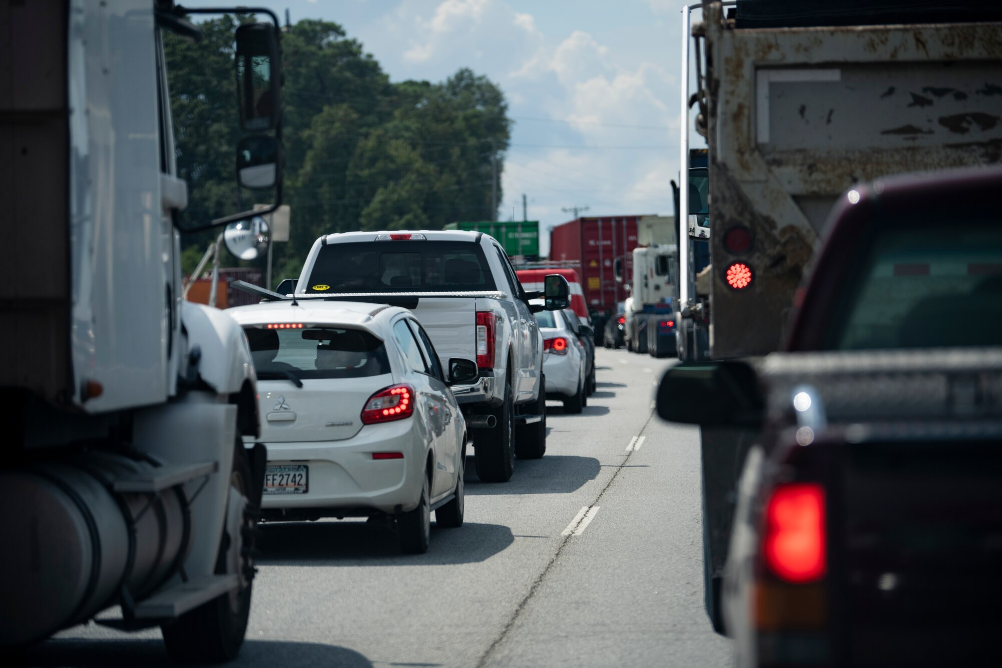 Residents of South Carolina move very slowly down US highway 278 after their Governor issued a mandatory evacuation of the costal cities in preparation of hurricane Florance's impending flooding, winds and rain. (U.S. Air Force Photo by Technical Sgt. Chris Hibben)