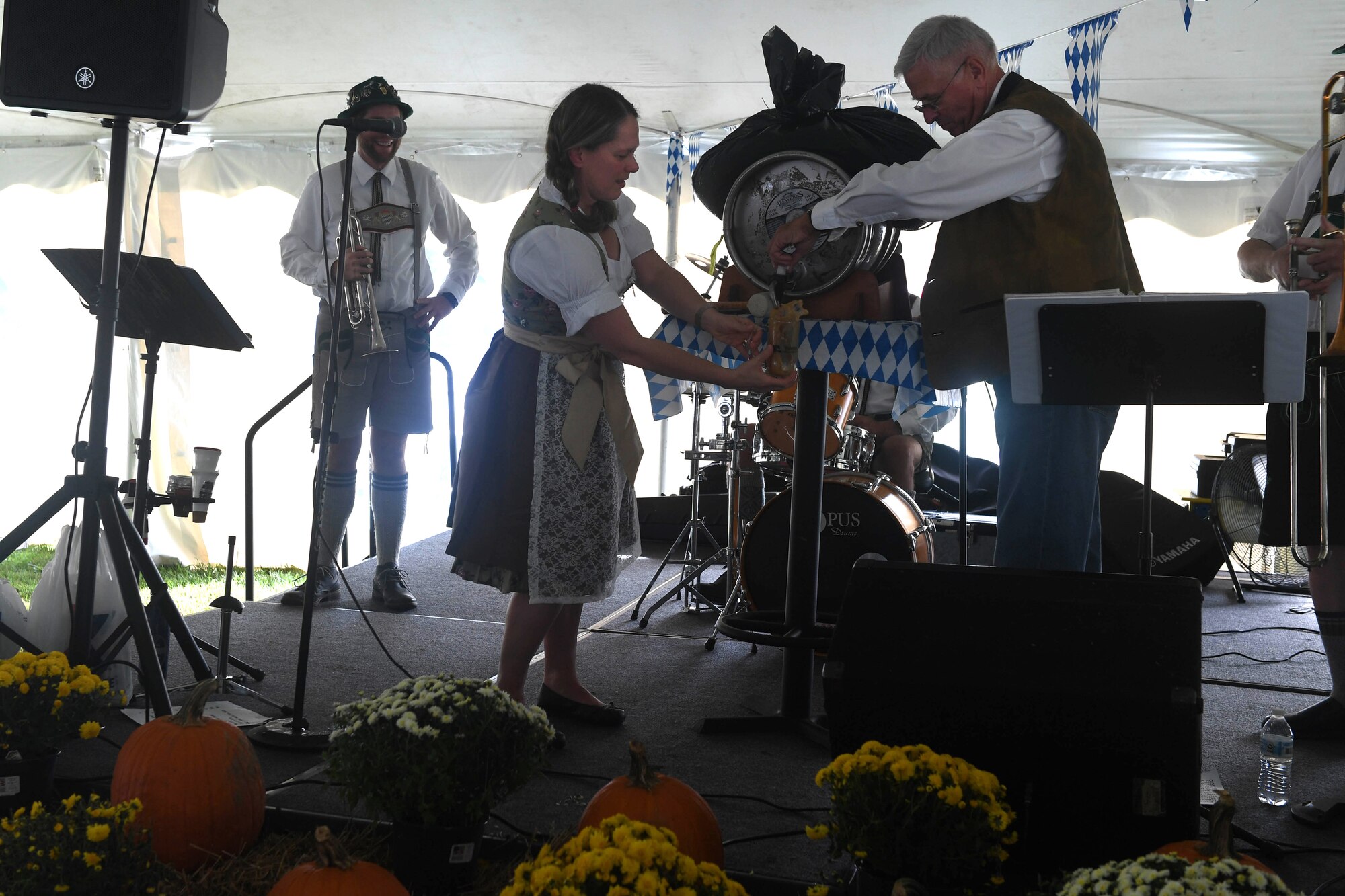 U.S. Army Col. Jennifer Walkawicz, 733rd Mission Support Group commander, taps a keg during Oktoberfest at Joint Base Langley-Eustis, Virginia, Sept. 28, 2018. The first Oktoberfest was held in 1820 in Munich, Germany to celebrate the marriage between Prince Ludwig and Therese of Saxe-Hildburghhausen. (U.S. Air Force photo by Senior Airman Derek Seifert)