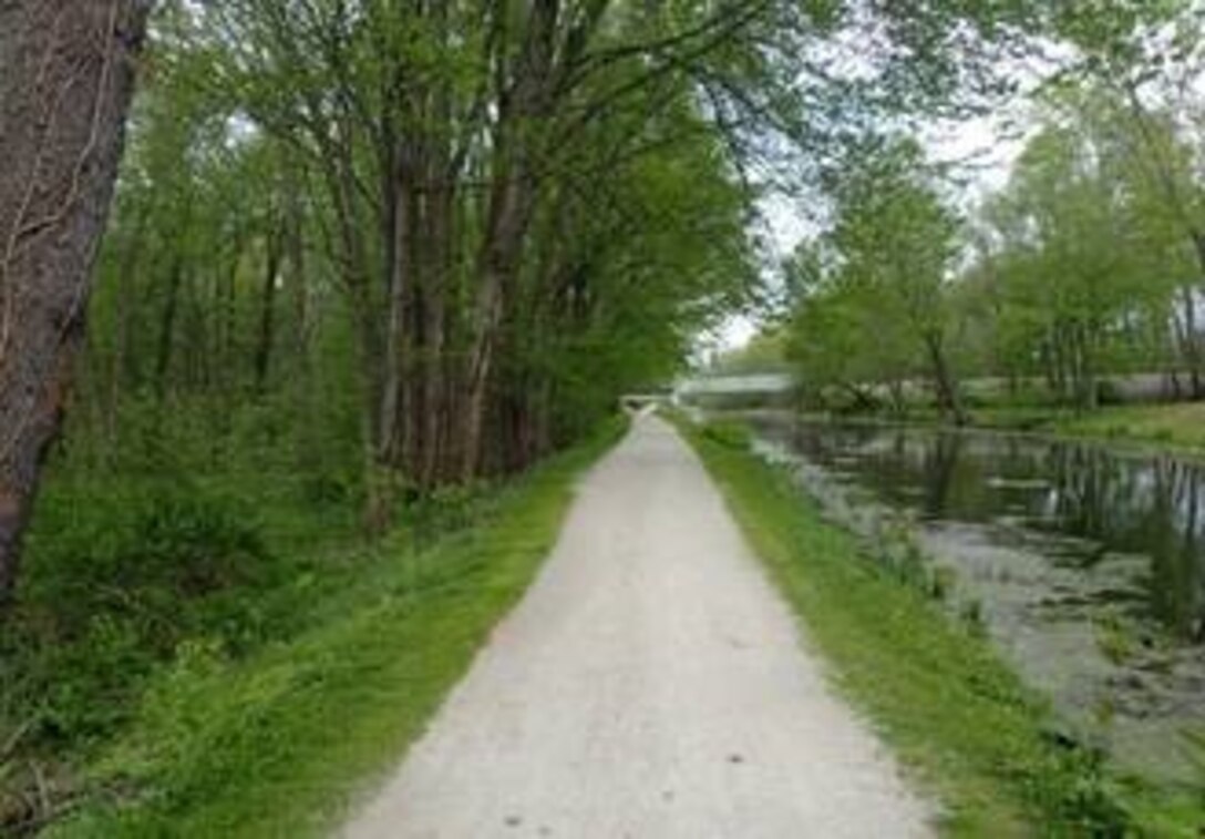 Current view of the towpath along side of the Ohio-Erie Canal, Akron, Ohio.