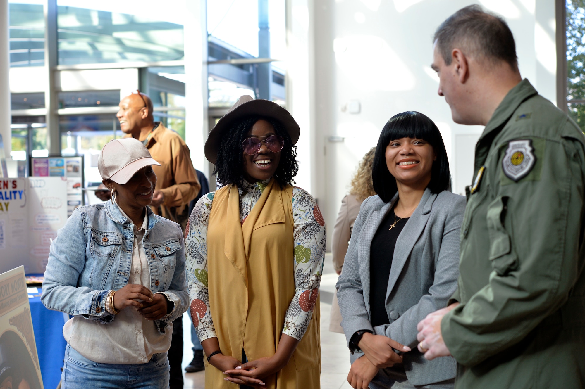 Kaiserslautern Military Community members speak with Brig. Gen. Mark R. August, 86th Airlift Wing commander at the 86th AW’s Diversity Day on Ramstein Air Base, Sept. 28, 2018. The event aimed to enhance cross-cultural and cross-gender awareness while promoting harmony among all military members, their families, and the DOD civilian workforce. (U.S. Air Force photo by Staff Sgt. Nesha Humes Stanton)