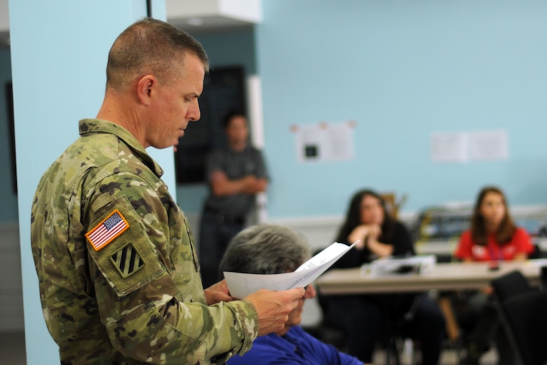 Army officials meet for the pre-construction meeting for the first contract on the recovery of Military Ocean Terminal Sunny Point, N.C., Oct. 2, 2018, after damage caused by Hurricane Florence.