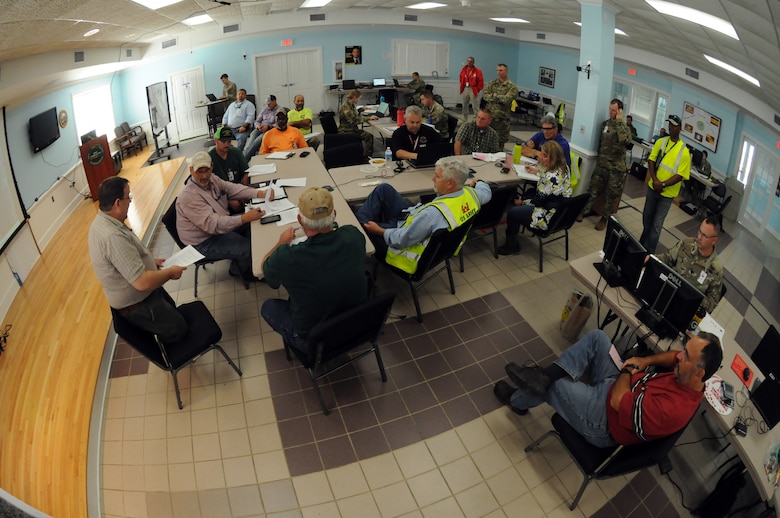 Army officials meet for the pre-construction meeting for the first contract on the recovery of Military Ocean Terminal Sunny Point, N.C., Oct. 2, 2018, after damage caused by Hurricane Florence.