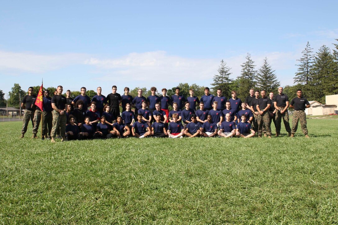 U.S. Marines with Recruiting Station Indianapolis lead a leadership and cohesion exercise with student athletes of Warren Central High School in Indianapolis September 29, 2018. This exercise allowed Marines to train some of the school athletes the way the Marine Corps instructs its subordinates. (U.S. Marine Corps photos by Sgt. Carl King)