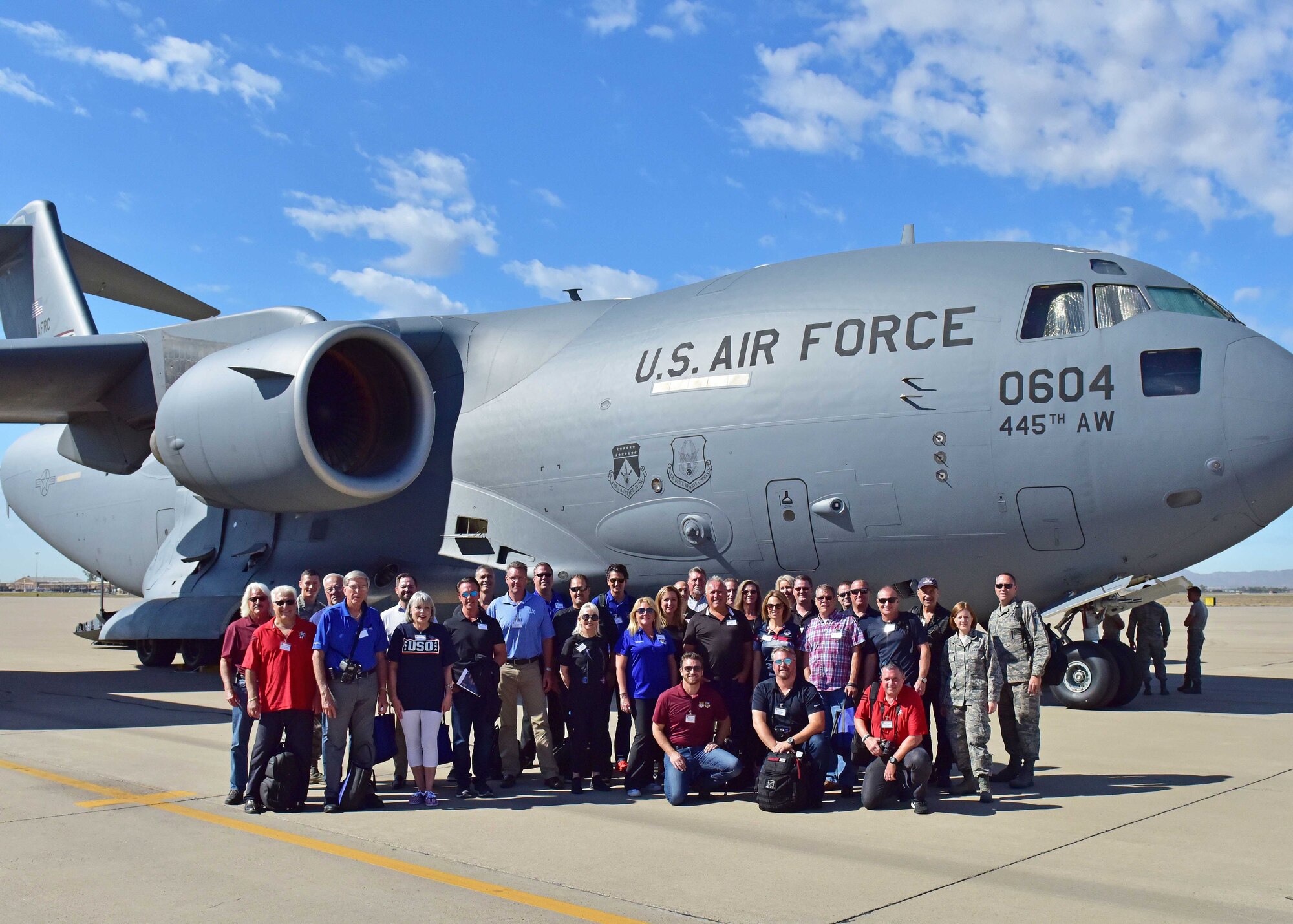 Thirty 944th FW honorary commander’s and local civic leaders, led by Col. Robert Tofil, 944th FW vice commander, were flown on a 445th Airlift Wing C-17 Globemaster III from Luke Air Force Base, Arizona, to Nellis Air Force Base, Nevada. The tour was an opportunity for the civic leaders to experience life as an Airman and talk with key leaders for a better understanding of how the Air Force gets things done.