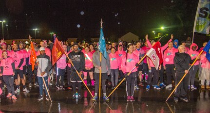 Soldiers, Airmen and members of the Joint Base Elmendorf-Richardson community line up at the start of a breast cancer awareness 5K run at JBER, Alaska, Sept. 28, 2018. More than 300 people rallied together to support Breast Cancer Awareness Month. The National Breast Cancer Awareness Foundation estimates 220,000 U.S. women will be diagnosed with breast cancer each year and over 40,000 will perish. Although breast cancer in men is uncommon, an estimated 2,150 men will be diagnosed with breast cancer and approximately 410 perish each year.