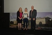 IMAGE: DAHLGREN, Va. (Sept. 21, 2018) – Emma Lindberg receives her certificate of achievement from Naval Surface Warfare Center Dahlgren Division (NSWCDD) Acting Chief of Staff Terri Gray and Acting Deputy Technical Director Chris Clifford at the 2018 NSWCDD Academic Recognition Ceremony.