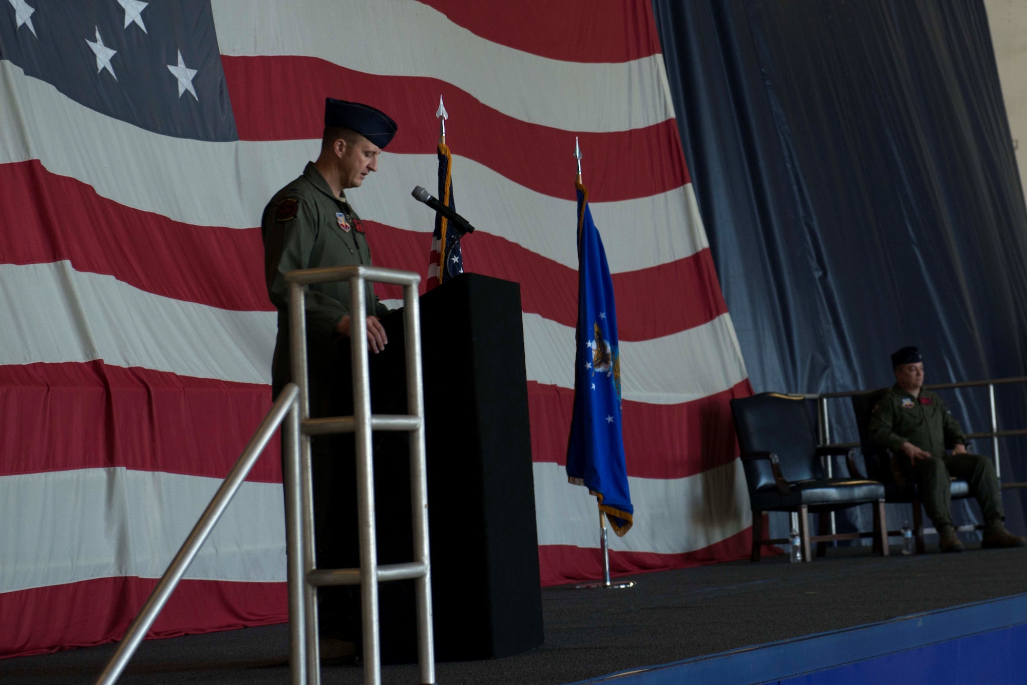 U.S. Air Force Col. Julian Cheater, 432nd Wing and 432nd Expeditionary Wing commander, speaks at Shaw Air Force Base (AFB), S.C., Oct. 2, 2018.