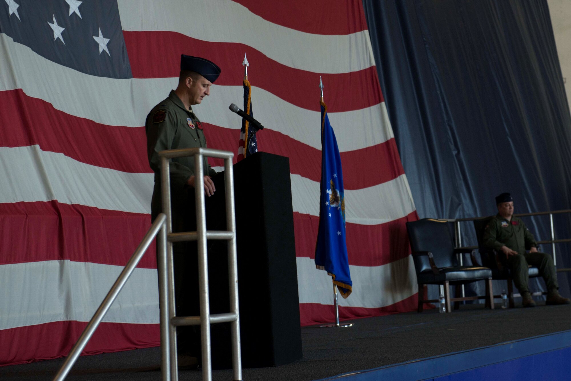 U.S. Air Force Col. Julian Cheater, 432nd Wing and 432nd Expeditionary Wing commander, speaks at Shaw Air Force Base (AFB), S.C., Oct. 2, 2018.