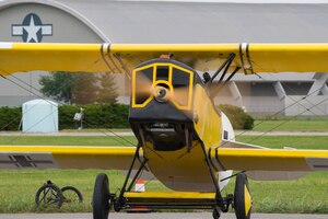 DAYTON, Ohio -- World War I replica aircraft took to the skies during during the eleventh WWI Dawn Patrol Rendezvous at the National Museum of the U.S. Air Force on Sept. 22-23, 2018. This aircraft is a Fokker DVII replica owned and flown by Darrell Porter from Harrisonville, Missouri. (U.S. Air Force photo by Ken LaRock)