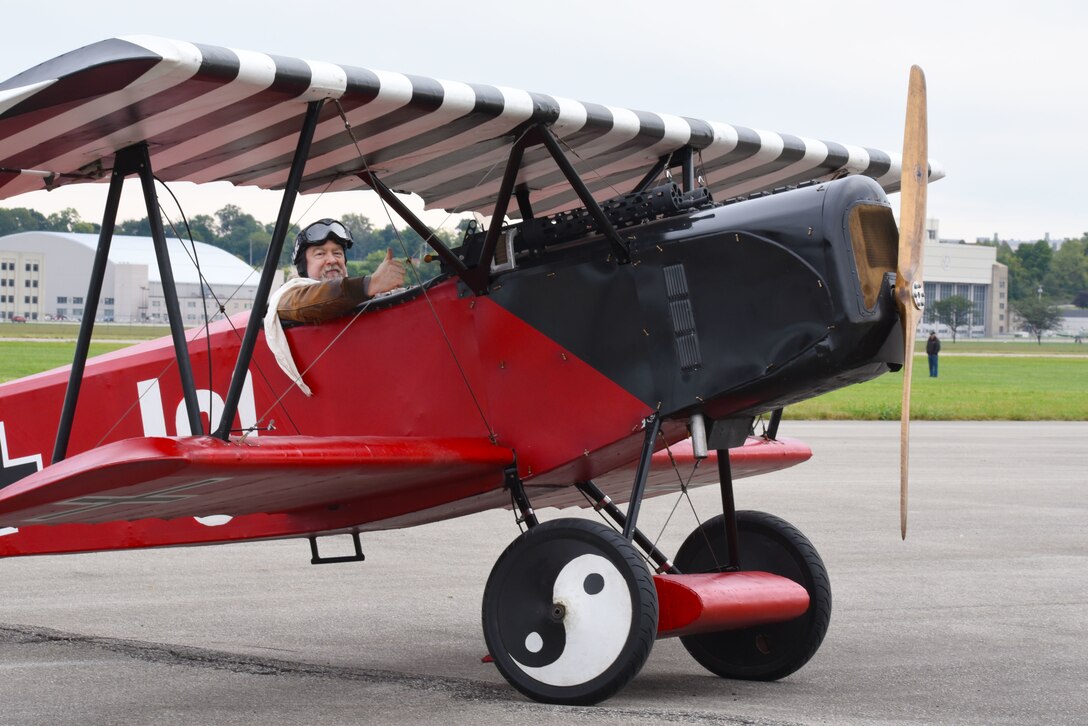 DAYTON, Ohio -- World War I replica aircraft took to the skies during during the eleventh WWI Dawn Patrol Rendezvous at the National Museum of the U.S. Air Force on Sept. 22-23, 2018. This aircraft is a Fokker DVII replica owned and flown by Mark Hymer from Owasso, Oklahoma. (U.S. Air Force photo by Ken LaRock)