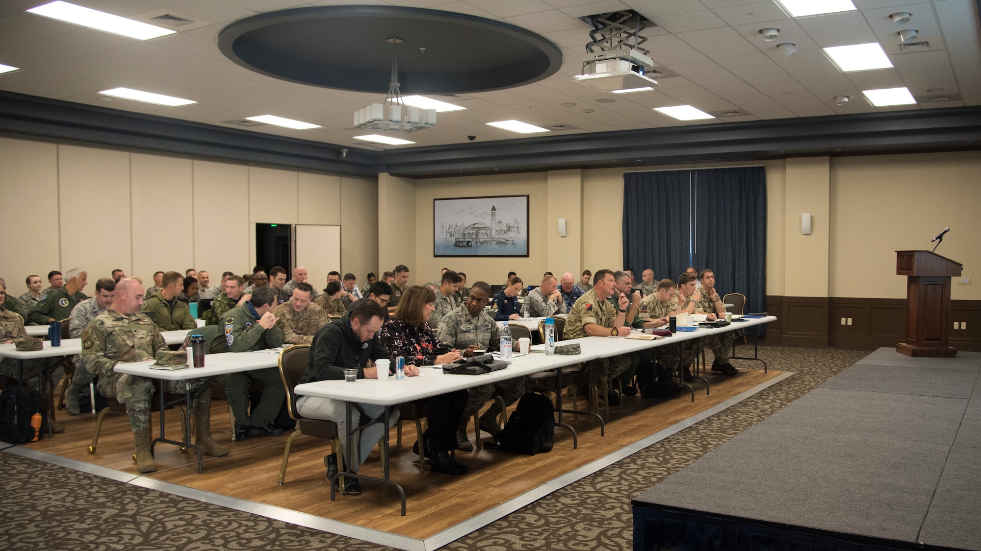 Air Mobility Command and Team Fairchild host representatives from several partner nations at the Mobility Guardian 2019 International Planning Conference held at Fairchild Air Force Base, Washington, Sept. 18, 2018. Mobility Guardian is the premiere AMC exercise designed to put U.S. and allied forces through the most realistic scenarios possible to prepare them to work together in situations ranging from humanitarian assistance to operating in contested environments. (U.S. Air Force photo/Senior Airman Ryan Lackey)