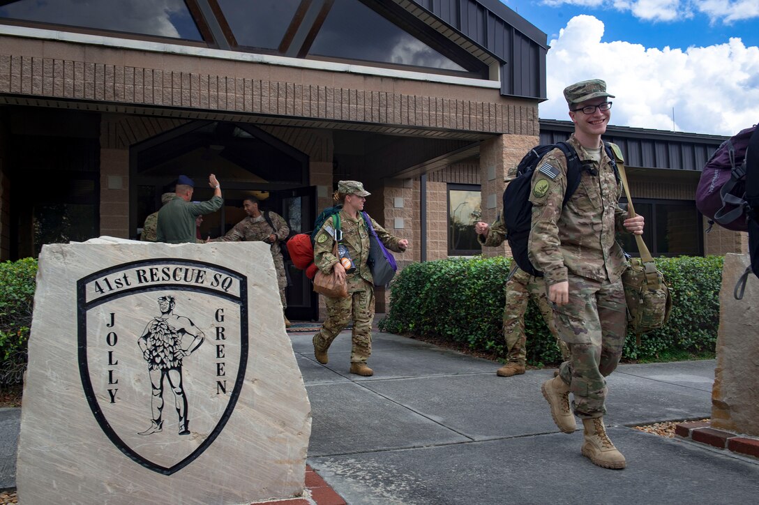 347th Rescue Group Airmen prepare to forward deploy in support of the 41st Rescue Squadron, Sept. 26, 2018, at Moody Air Force Base, Ga. The 41st RQS and the 41st Helicopter Maintenance Unit will provide combat search and rescue capabilities and maintenance operations in a forward deployed location. (U.S. Air Force photo by Senior Airman Greg Nash)