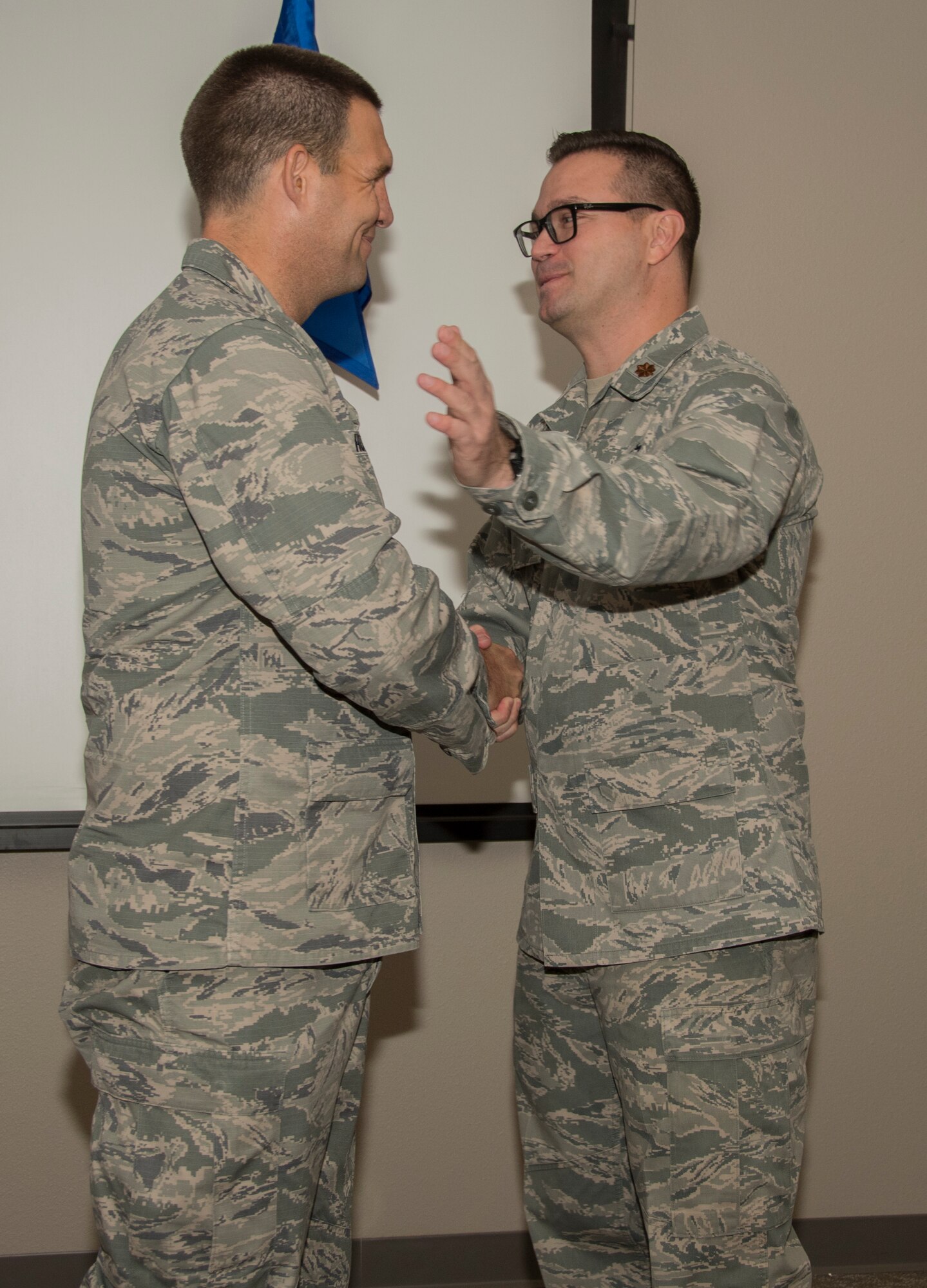 U.S. Air Force Maj. Charles Delongchamp relinquished command of the 307th Logistics Readiness Squadron to Maj. David Hubbard in a ceremony at Barksdale Air Force Base, Louisiana, Sept. 9, 2018. (U.S. Air Force photo by Airman 1st Class Maxwell Daigle/Released)