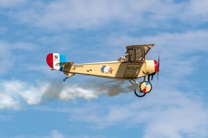 DAYTON, Ohio -- World War I replica aircraft took to the skies during during the eleventh WWI Dawn Patrol Rendezvous at the National Museum of the U.S. Air Force on Sept. 22-23, 2018. This aircraft is a Nieuport C-1 replica owned and flown by Glen Fike of Beavercreek Ohio. (Courtesy photo by Courtney Caillouet)