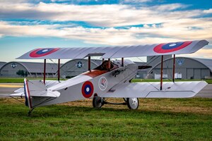 DAYTON, Ohio -- World War I replica aircraft took to the skies during during the eleventh WWI Dawn Patrol Rendezvous at the National Museum of the U.S. Air Force on Sept. 22-23, 2018. This aircraft is a Sopwith Schneider replica owned and flown by Blake Thomas. (Courtesy photo by Courtney Caillouet)