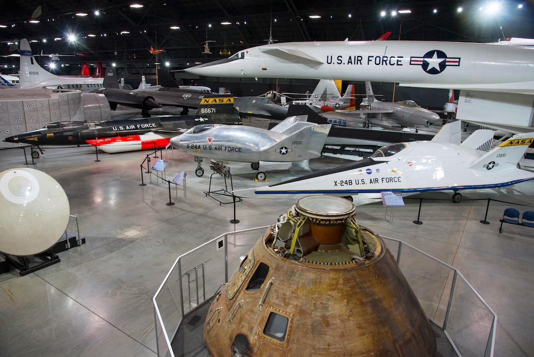 DAYTON, Ohio -- A view of the Space Gallery and the R&D Gallery at the National Museum of the U.S. Air Force. Research and development aerospace vehicles represent advances in technological problem solving and have increased the museum’s opportunities to teach science, technology, engineering and mathematics (STEM) themes and principles. (U.S. Air Force photo by Ken LaRock)