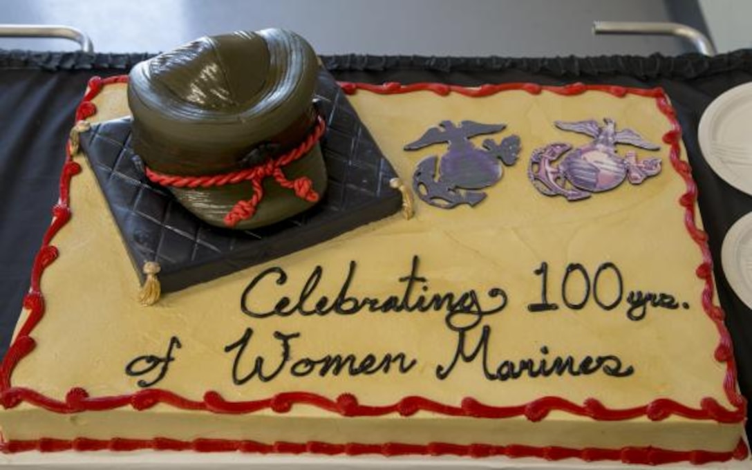 This cake was distributed to attendees following the ceremony celebrating 100th year anniversary of female Marines.