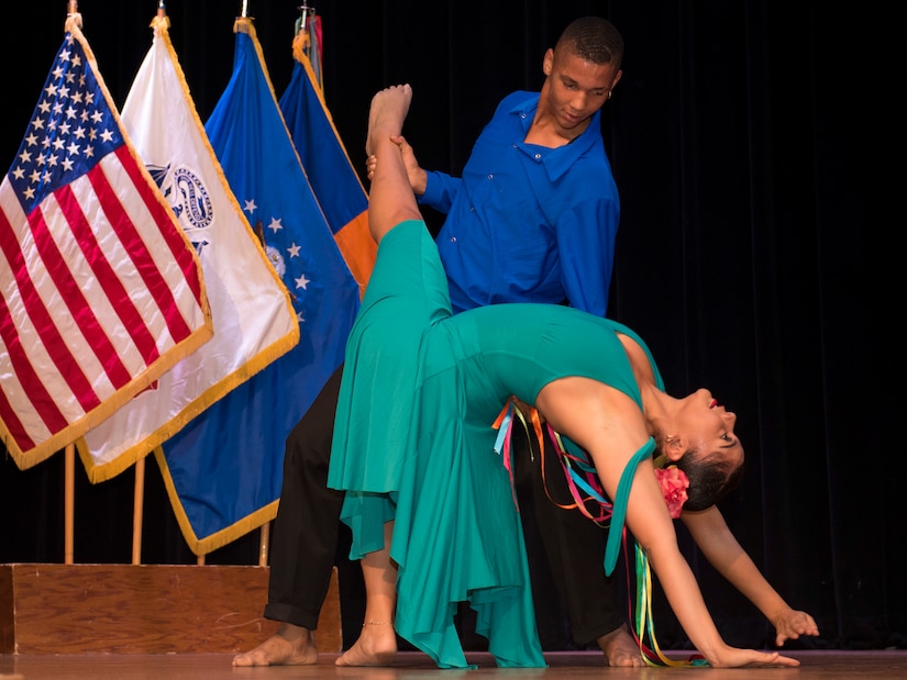 Members of the Latin Ballet of Virginia perform during the National Hispanic Heritage Month ceremony at Joint Base Langley-Eustis, Virginia, Oct. 4, 2018.