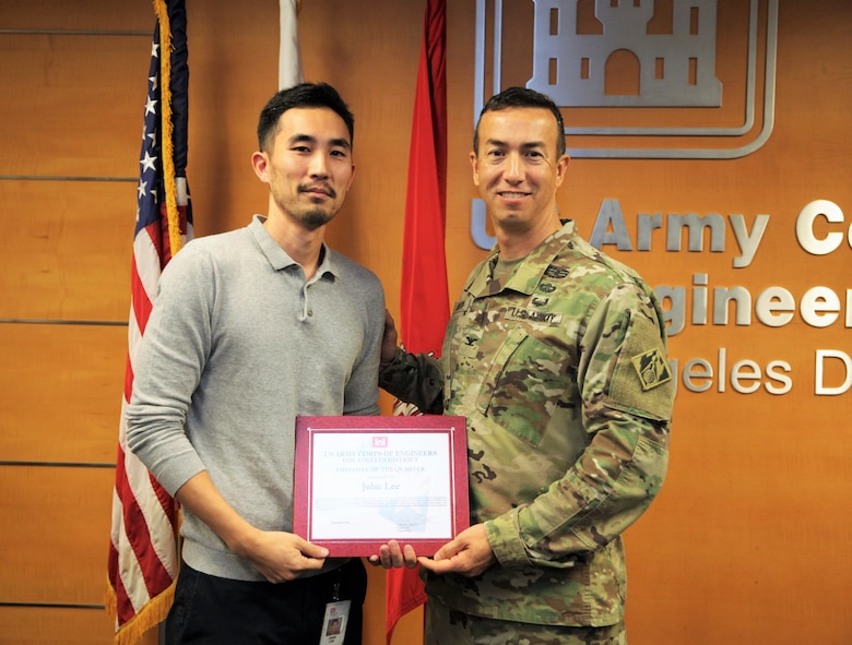 John Lee, Resource Management, was presented with the Kevin Inada Employee of the Quarter award for his work while deployed in support of the Northern California wildfires, as well as his continued support of the LA District during the District’s End-of-the-Year celebration Oct. 3 at the District’s headquarters office in downtown Los Angeles.