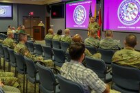 Maj. Gen. Bill Hall, commander, Joint Task Force Civil Support, addresses members of Joint Task Force Civil Support during the command's 19th birthday today at its headquarters at Fort Eustis, Va. Founded October 1st, 1999, JTF-CS is the nation's only standing chemical, biological, radiological and nuclear (CBRN) joint task force. When directed, JTF-CS is ready to respond within 24 hours to provide command and control of 5,200 federal military forces located at more than 36 locations throughout the nation acting in support of civil authority response operations to save lives, prevent further injury and provide critical support to enable community recovery. (Official DoD photo by Mass Communication Specialist 3rd Class Michael Redd/released)