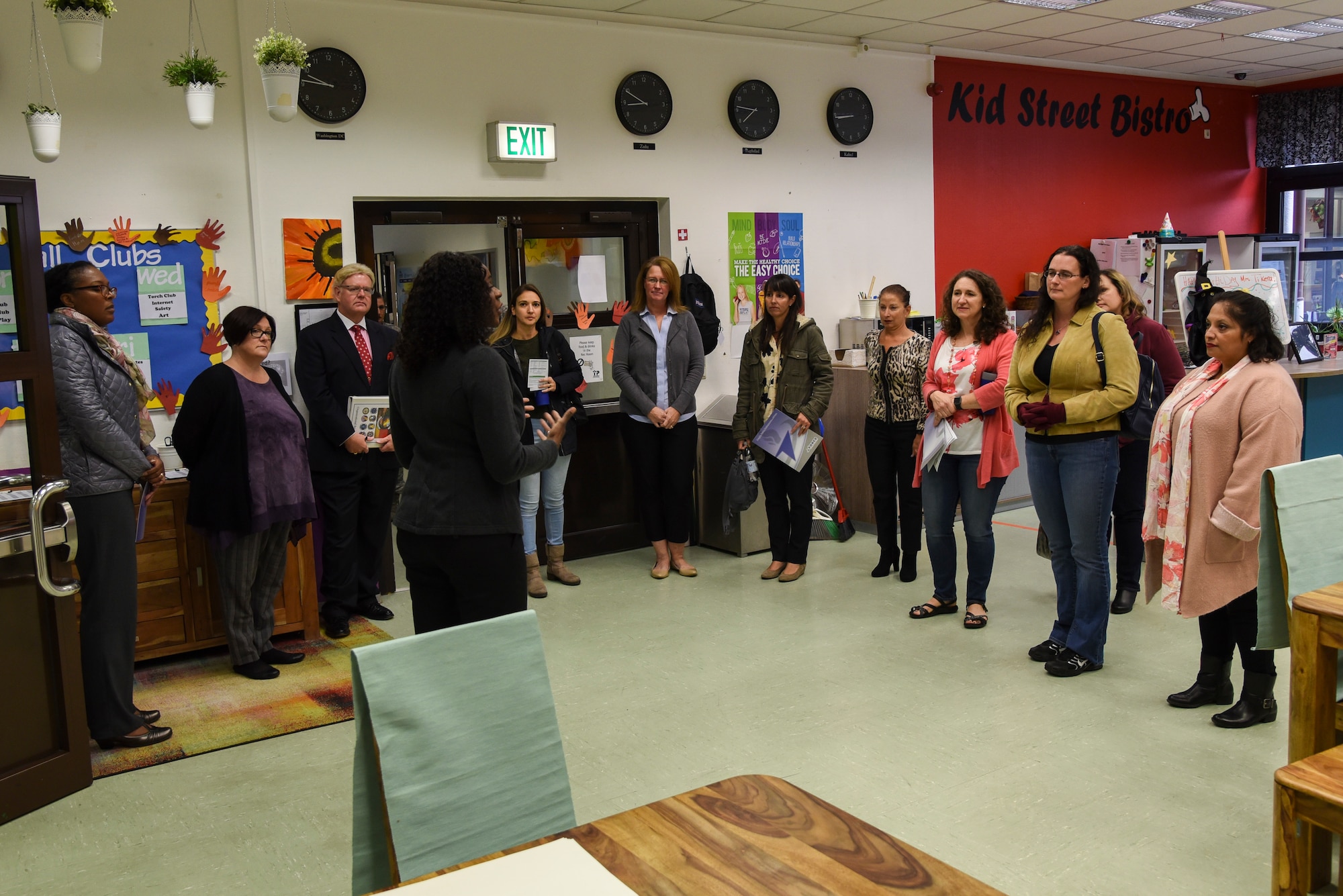 Spouses of 86th Airlift Wing command leadership tour the Ramstein Youth Center during the 86 AW Commander’s Mission Support Group Immersion on Ramstein Air Base, Germany, Oct. 2, 2018. During the tour of the youth center, spouses visited the gymnasium and multipurpose rooms and received a brief on the numerous programs available. (U.S. Air Force photo by Airman D. Blake Browning)
