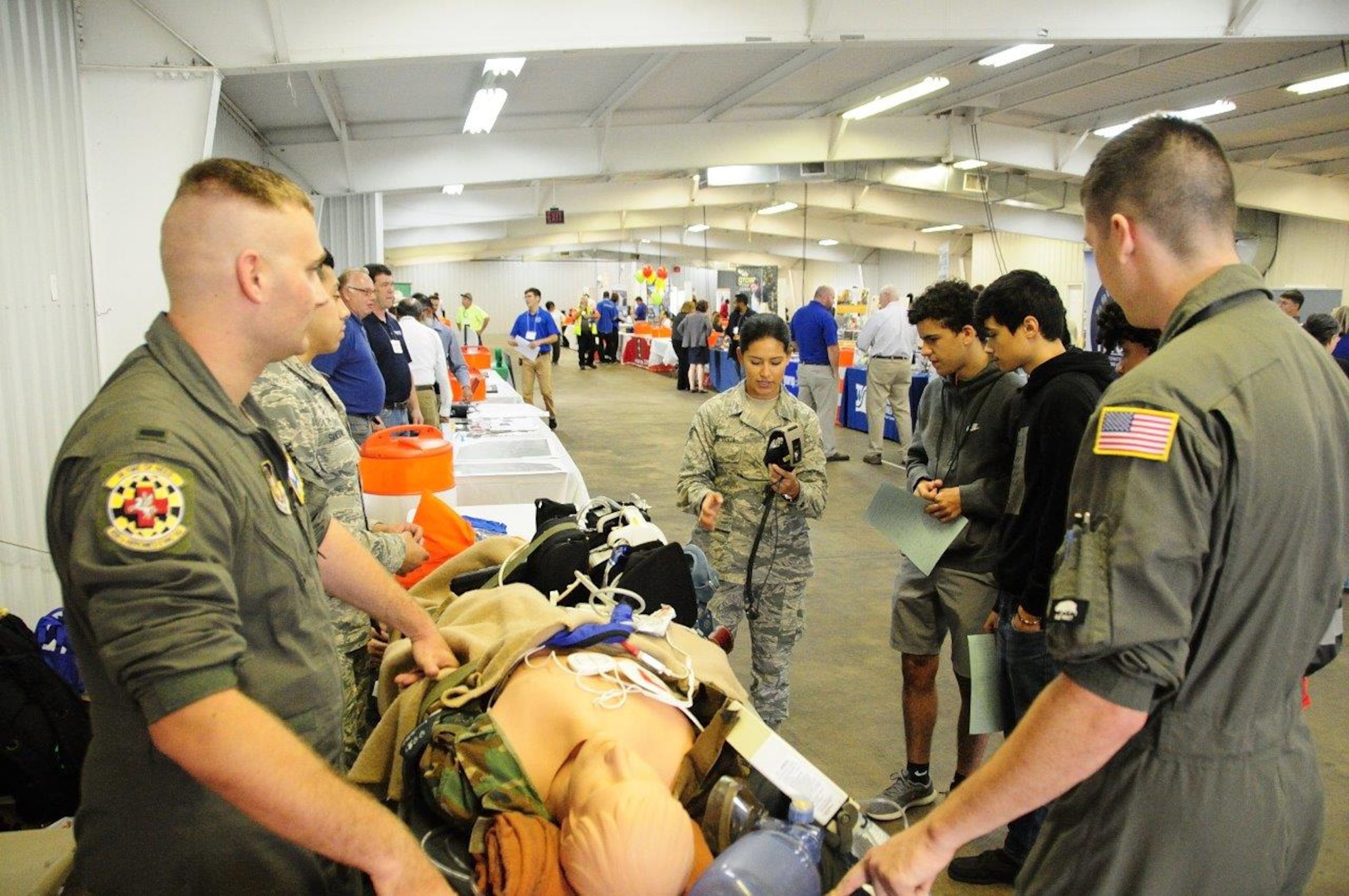 Flight nurses and med tech of 459 AES talk to students about their careers at the 14th Annual Northern Virginia Transportation Career Fair for High School Students in Manassas, Va.