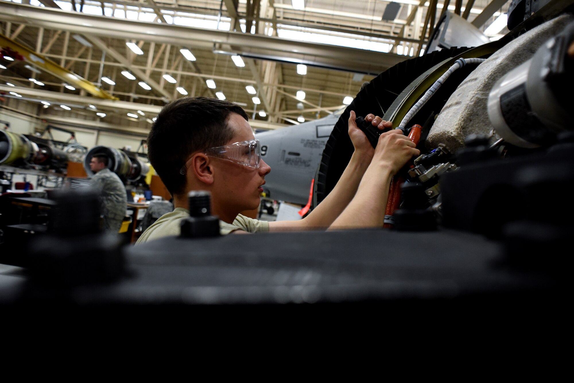 Sheppard Air Force Base Airman works on an engine