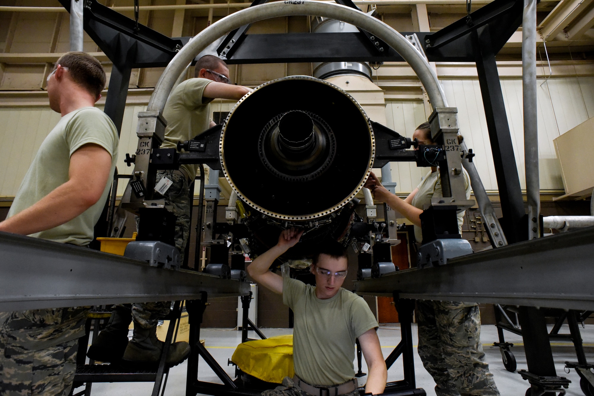 Sheppard Air Force Base Airman works on an engine