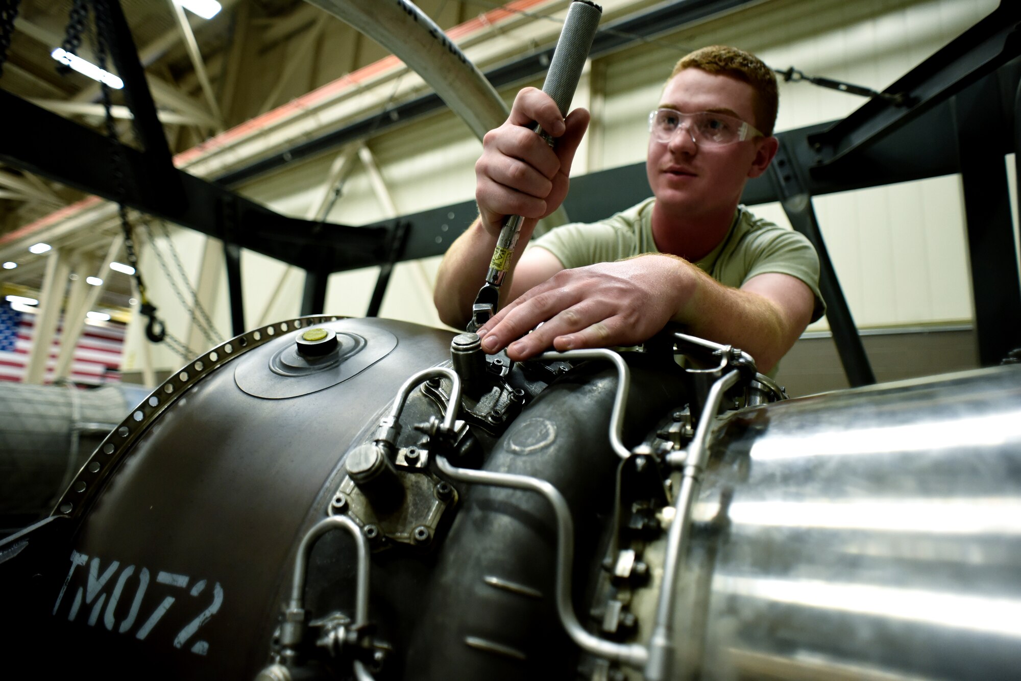 Sheppard Air Force Base Airman works on an engine