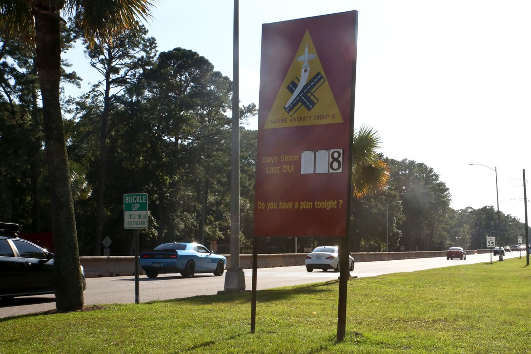 One of the last things that Marines and Sailors see before driving off base is a sign that counts the last days since
a DUI occured aboard Marine Corps Air Station Beaufort.