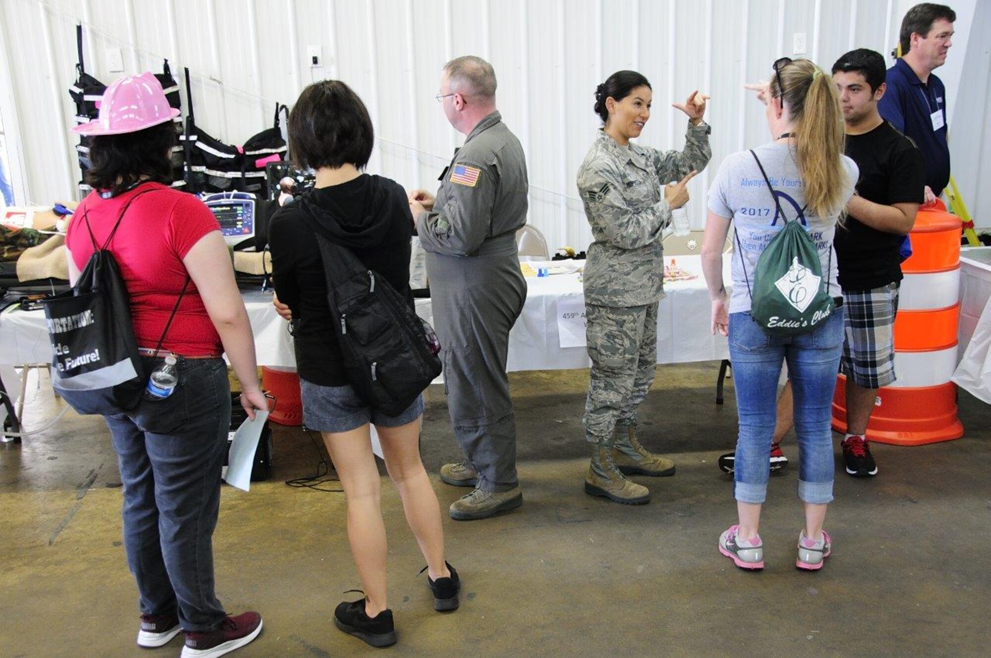 Flight nurses and medical technicians of the 459th Aeromedical Evacuation Squadron talk to students about their careers at the 14th Annual Northern Virginia Transportation Career Fair for High School Students in Manassas, Va. The career fair is part of a Federal Highway Administration initiative to promote the transportation industry and the careers it offers to America’s youth.