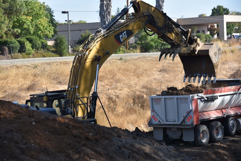 Repairs underway by the Corps' San Francisco District to a levee damaged by last year's winter storms in Pleasanton, Calif.