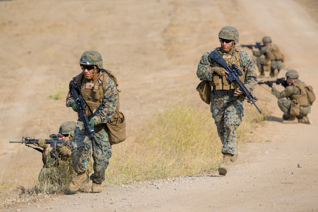 U.S. Marines with Bravo Company, 7th Engineer Support Battalion, Task Force Koa Moana (TF KM), participate in the TF KM Mission Rehearsal Exercise at Marine Corps Base Camp Pendleton, Calif., July 18, 2018. The exercise confirmed TF KM is capable of cross cultural interaction, instruction, and relationship building while training alongside partner nations in order to meet Theater Security Cooperation engagement objectives. (U.S. Marine Corps photo by Staff Sgt. Gabriela Garcia)