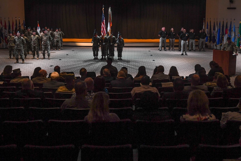The 93rd Signal Brigade conducts a change of command ceremony at Joint Base Langley-Eustis, Virginia, Oct. 4, 2018. The brigade was constituted during World War II and supported units at Normandy and Luxemburg. (U.S. Air Force photo by Senior Airman Derek Seifert)