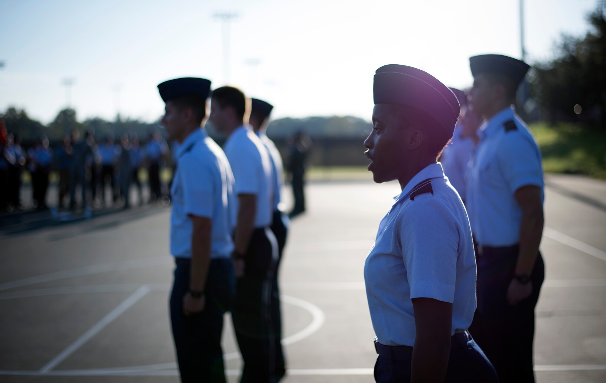 U.S. Air Force Reserve Officer Training Corps cadets from DET-158 at the University of Florida in Tampa, march in detail formation on campus Sept. 20, 2018.