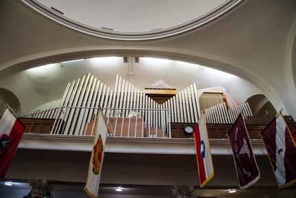 The organ, which is situated in the choir loft above the front chapel entrance, consists of 33 ranks of pipes and is custom made for the chapel. Installed in 1969, the present-day organ replaced a smaller pipe organ that had been in use since 1930.